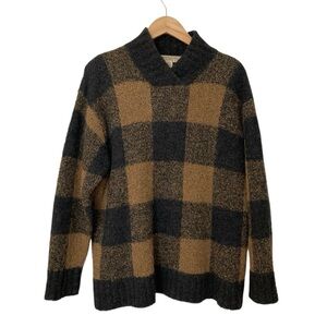 Jones New York Wool and Mohair Blend Boucle Plaid Crossover V-neck Sweater